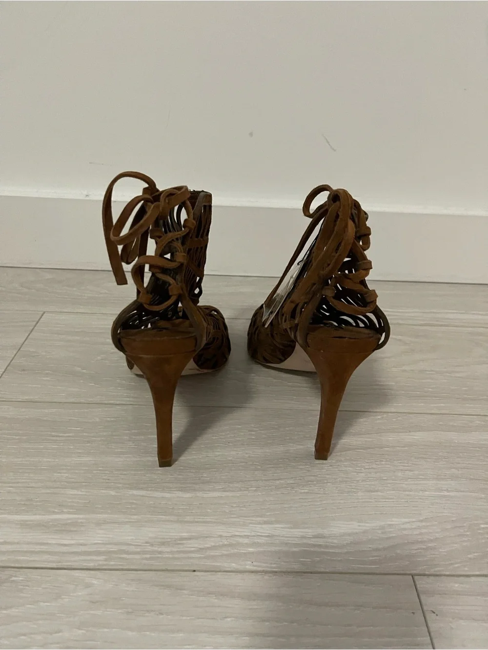 Zara Brown Genuine Suede Laser-Cut High Heel Sandals Size 40 NWT